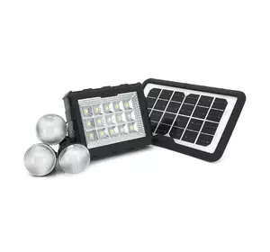 Переносний ліхтар GD-106+ Solar, 1+1 режим, вбудований аккум-Powerbank 10000mAh, 2USB, 3 лампочки 3W, USB вихід, Black, Box
