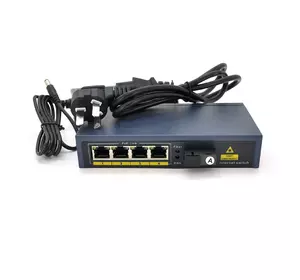 Комутатор POE 48V/57V 4 портів PoE +1 порт Ethernet FX 155 Мбіт/с (UP-Link) A, 802.3af, Black, БП у комплекті, (238*190*96) 0.79 кг (152*85*30) Комутатор POE 48V/57V 4 портів PoE +1 порт Ethernet FX 155 Мбіт/с (UP-Link) A, 802.3af, Black, БП у комплекті, (238*190*96) 0.79 кг (152*85*30)