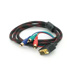 Кабель VGA (тато)-3RCA (тато) 1.5m, Black/Red, обплетення, пакет Кабель VGA (тато)-3RCA (тато) 1.5m, Black/Red, обплетення, пакет