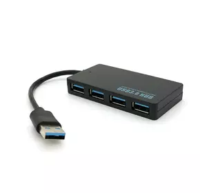 Хаб USB 3.0, 4 порти, плоский, чорний, підтримка до 2TB, кабель 0,14 м, Blister Хаб USB 3.0, 4 порти, плоский, чорний, підтримка до 2TB, кабель 0,14 м, Blister