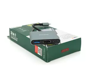 Конвертор iKAKU KSC-750 SHIXIN 3 in 1 (Type-C(тато)  to HDM(мама)+USB 3.0(мама)+PD(мама) 10cm, Silver, Box