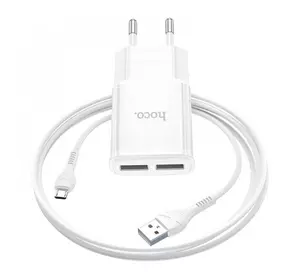 Набір СЗУ 110-240V HOCO C88A + кабель Micro, 2xUSB, 2.4A, кабель 1м, White, Box Набір СЗУ 110-240V HOCO C88A + кабель Micro, 2xUSB, 2.4A, кабель 1м, White, Box