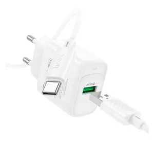 Набір СЗУ 110-240V HOCO C140A+ кабель Type-C, 1xUSB, 18W, кабель 1м, White, Blister Набір СЗУ 110-240V HOCO C140A+ кабель Type-C, 1xUSB, 18W, кабель 1м, White, Blister