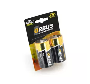 Батарейка лужна Orbus D-R20, 2 штуки у блістері, ціна за блістер