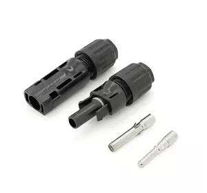 Коннектор MC4 1500V, 50A, луджений-мідний трубчастий, під перетин 4-10мм², 0.5 мОм, вогнестійкість UL94-VO, IP68, Q500, Black Коннектор MC4 1500V, 50A, луджений-мідний трубчастий, під перетин 4-10мм², 0.5 мОм, вогнестійкість UL94-VO, IP68, Q500, Black