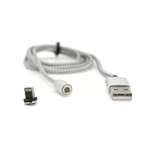 Магнітний кабель Ninja USB 2.0 / Lighting, 1m, 2А, індикатор заряду, тканинна оплетка, броньований, знімач, Silver, Blister-Box Магнітний кабель Ninja USB 2.0 / Lighting, 1m, 2А, індикатор заряду, тканинна оплетка, броньований, знімач, Silver, Blister-Box