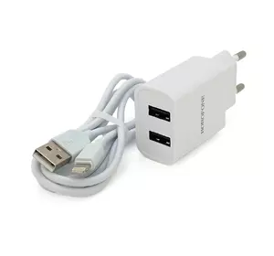 Набір BOROFONE BA53A СЗУ 1xUSB+ кабель iPhone, 2.1A, 1м, White, Blister-box