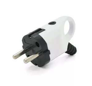 Вилка Євро із заземленням кутова з кільцем, розбірна, Premium, 16А 220V, колір білий, Q30 Вилка Євро із заземленням кутова з кільцем, розбірна, Premium, 16А 220V, колір білий, Q30