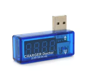 USB тестер Charger Doctor напруги (3-7.5V) і струму (0-2.5A) Blue, загнутий USB тестер Charger Doctor напруги (3-7.5V) і струму (0-2.5A) Blue, загнутий