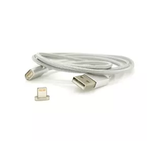 Магнітний кабель USB 2.0/Lighting, 1m, 2А, індикатор заряду, тканинне обплетення, знімач, Silver, Blister ( під наконечник 1938 ) Магнітний кабель USB 2.0/Lighting, 1m, 2А, індикатор заряду, тканинне обплетення, знімач, Silver, Blister ( під наконечник 1938 )