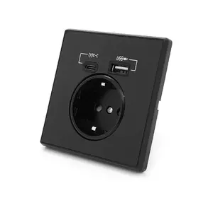 Розетка врізна із заземленням, Input: AC:110-250V/16A, Type-C/USB-виходи, Black Розетка врізна із заземленням, Input: AC:110-250V/16A, Type-C/USB-виходи, Black