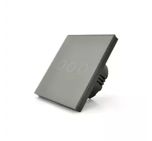 Сенсорний вимикач з заземленням + WiFi керування, трьохканальний, gray, 86х86х35мм