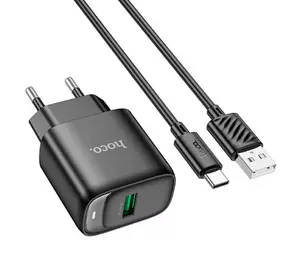 Набір СЗУ 110-240V HOCO C140A+ кабель Type-C, 1xUSB, 18W, кабель 1м, Black, Blister Набір СЗУ 110-240V HOCO C140A+ кабель Type-C, 1xUSB, 18W, кабель 1м, Black, Blister