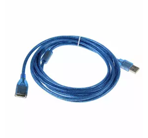 Подовжувач USB 2.0 AM / AF, 3.0m, 1 ферит, прозорий синій Q150