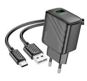 Набір СЗУ 110-240V HOCO CS21A + кабель Type-C, 1xUSB, 18W, кабель 1м, Black, Box Набір СЗУ 110-240V HOCO CS21A + кабель Type-C, 1xUSB, 18W, кабель 1м, Black, Box