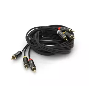 Кабель VEGGIEG AV303 Audio-Video 3хRCA (тато) => 3хRCA (тато), GOLD connector,  круглий, Black, 3,0 м, Пакет Кабель VEGGIEG AV303 Audio-Video 3хRCA (тато) => 3хRCA (тато), GOLD connector,  круглий, Black, 3,0 м, Пакет