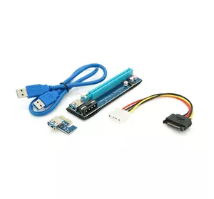 Riser PCI-EX, x1=>x16, 4-pin MOLEX, SATA=>4Pin, USB 3.0 AM-AM 0,6 м (синій), конденсатори PS 100 16V, Пакет Riser PCI-EX, x1=>x16, 4-pin MOLEX, SATA=>4Pin, USB 3.0 AM-AM 0,6 м (синій), конденсатори PS 100 16V, Пакет