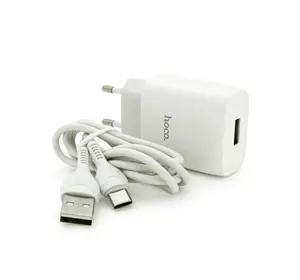 Набір СЗУ 110-240V HOCO C72A+ кабель Type-C, 1xUSB, 2.4A, кабель 1м, White, Blister Набір СЗУ 110-240V HOCO C72A+ кабель Type-C, 1xUSB, 2.4A, кабель 1м, White, Blister