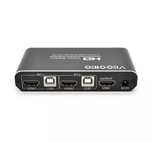Активний VEGGIEG V-H201 KVM HDMI 2 * 1 спліттер, підтримує 2Kx4K, 30Hz, Black, Box