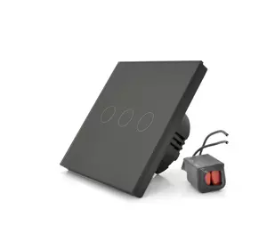 Сенсорний вимикач без заземлення + WiFi керування, трьохканальний, чорний, 86х86х35мм