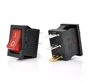 Перемикач ON-ON KCD1-102N, 250VAC/6A, 3 контакти, Red, Q100 Перемикач ON-ON KCD1-102N, 250VAC/6A, 3 контакти, Red, Q100