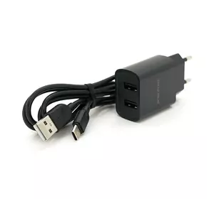 Набір BOROFONE BA53A СЗУ 2xUSB+ кабель Type-C, 2.1A, 1м, Black, Blister-box Набір BOROFONE BA53A СЗУ 2xUSB+ кабель Type-C, 2.1A, 1м, Black, Blister-box