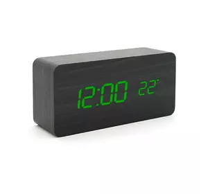 Електронний годинник VST-862 Wooden (Black), з датчиком температури, будильник, живлення від кабелю USB, Green Light