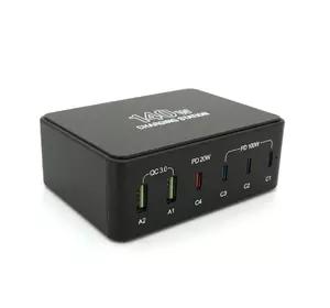 Зарядна станція V-118H потужністю 140W, Output: 2USB+4Type-C, DC: 5V/3, 9V/3A, 12V/3A, 20V/5A, Black Зарядна станція V-118H потужністю 140W, Output: 2USB+4Type-C, DC: 5V/3, 9V/3A, 12V/3A, 20V/5A, Black