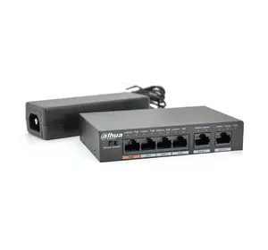 Комутатор POE  Dahua DH-PFS3006-4ET-60 з 4 портами POE 100Мбит + 2 порта Ethernet (UP-Link) 100Мбит, корпус - метал, Black, БП в комплекті