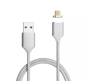 Магнітний кабель USB 2.0 / Micro, 1m, 2А, індикатор заряду, тканинна оплетка, знімач, Silver, Blister (під наконечник 8751)