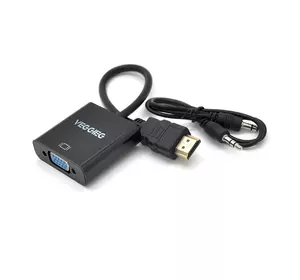 Конвертер VEGGIEG H-V2B HDMI (тато) на VGA (мама)+ Audio, 25cm, Black, Пакет