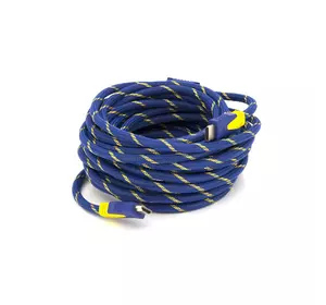 Кабель HDMI-HDMI 10m, v1.4, OD-8.0mm, 2 фільтра, обплетення, круглий Blue / Gold, коннектор Blue-yellow, (Пакет) Q40 Кабель HDMI-HDMI 10m, v1.4, OD-8.0mm, 2 фільтра, обплетення, круглий Blue / Gold, коннектор Blue-yellow, (Пакет) Q40