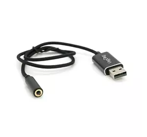 Перехідник для навушників VegGieg V-K201 USB2.0(M)-Jack3.5(F), Black, Box
