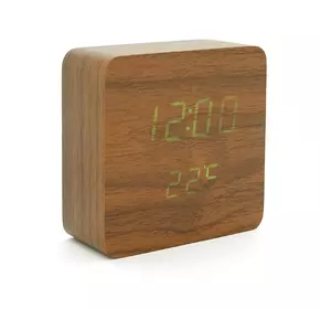 Електронний годинник VST-872S Wooden (Brown), з датчиком температури та вологості, будильник, живлення від кабелю USB, Green Light