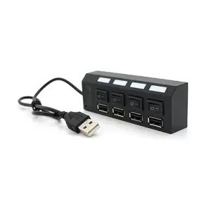 Хаб USB 2.0 4 порти з перемикачами на кожен порт, Black, 480Mbts High Speed, підтримка до 0,5ТВ, живлення від USB, Blister Q100