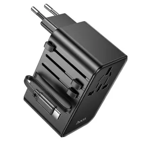 Мережевий фільтр HOCO AC18A на 1 розетку + 2 USB + USB-C, 35W, кабель 1,5 м, 220В, Black, Box Мережевий фільтр HOCO AC18A на 1 розетку + 2 USB + USB-C, 35W, кабель 1,5 м, 220В, Black, Box