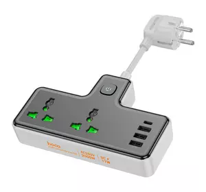 Мережевий фільтр HOCO AC11A на 2 розетки + 3 USB + USB-C, 17W, кабель 1,5 м, 220В, Black, Box Мережевий фільтр HOCO AC11A на 2 розетки + 3 USB + USB-C, 17W, кабель 1,5 м, 220В, Black, Box