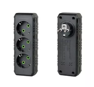 Розетка трійник із заземленням F101-Black, 3 розетки, 2500W, 10A, 110-250V~Max, Blister Розетка трійник із заземленням F101-Black, 3 розетки, 2500W, 10A, 110-250V~Max, Blister