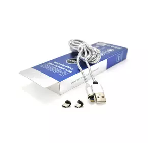 Магнітний кабель PiPo USB 2.0 / Micro / Lighting / Type-C, 2m, 2А, тканинна оплетка, броньований, знімач, Silver, BOX