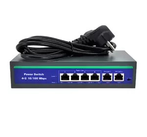 Комутатор POE 48V з 4 портами POE 100Мбит + 2 порт Ethernet (UP-Link) 100Мбит, корпус - метал, Black, БП вcтроенний, Q20