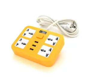 Мережевий фільтр ТВ-Т15, 4 розетки + 3 USB, з перемикачем, 2 м, перетин 3х0, 75мм, 2500W, Yellow, Box Мережевий фільтр ТВ-Т15, 4 розетки + 3 USB, з перемикачем, 2 м, перетин 3х0, 75мм, 2500W, Yellow, Box
