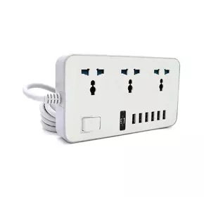 Мережевий фільтр ТВ-Т09, 3 розетки + 6 USB, 2 м, перетин 3х0,75мм, 3000W, White-grey, Box Мережевий фільтр ТВ-Т09, 3 розетки + 6 USB, 2 м, перетин 3х0,75мм, 3000W, White-grey, Box