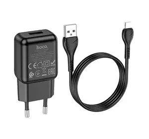 Набір СЗУ 110-240V HOCO C96A+ кабель Lighting, 1xUSB, 2.1A, кабель 1м, Black, Blister Набір СЗУ 110-240V HOCO C96A+ кабель Lighting, 1xUSB, 2.1A, кабель 1м, Black, Blister