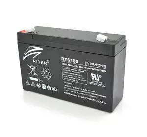 Акумуляторна батарея AGM RITAR RT6100, Black Case, 6V 10Ah (150 х 50 х 93 (99)) Q10 Акумуляторна батарея AGM RITAR RT6100, Black Case, 6V 10Ah (150 х 50 х 93 (99)) Q10