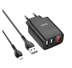 Набір СЗУ 110-240V HOCO C86A + кабель Micro, 2xUSB, 2.4A, кабель 1м, Black, Box Набір СЗУ 110-240V HOCO C86A + кабель Micro, 2xUSB, 2.4A, кабель 1м, Black, Box
