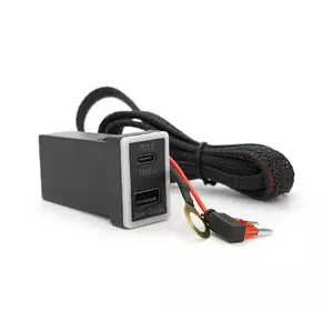 АЗУ врізне 60W-D01T03-Fuse, PD+QC, Type-C: 30W, USB: 30W, LED підсвічування, комплект проводів під паяння з запобіжником, 33x22х58mm, Black АЗУ врізне 60W-D01T03-Fuse, PD+QC, Type-C: 30W, USB: 30W, LED підсвічування, комплект проводів під паяння з запобіжником, 33x22х58mm, Black