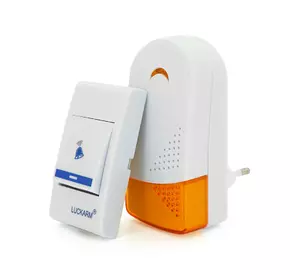 Бездротовий дверний дзвінок Luckarm 8603, приймач-передавач, 15 мелодій, світлооповіщення, дальність 90 метрів, White, Blister Бездротовий дверний дзвінок Luckarm 8603, приймач-передавач, 15 мелодій, світлооповіщення, дальність 90 метрів, White, Blister