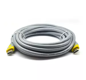 Кабель Merlion HDMI-HDMI V-Link High Speed 10.0m, v2,0, OD-8.2mm, круглий Grey, коннектор Grey / Yellow, (Пакет), Q30