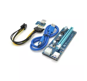 Riser PCI-EX, x1=>x16, 6-pin, SATA=>6Pin, USB 3.0 AM-AM 0,6 м (синій), конденсатори FP5K, Пакет Riser PCI-EX, x1=>x16, 6-pin, SATA=>6Pin, USB 3.0 AM-AM 0,6 м (синій), конденсатори FP5K, Пакет