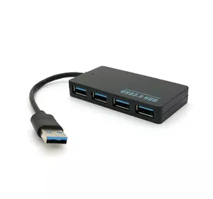 Хаб USB 3.0, 4 порту, плоский, чорний, підтримка до 2TB, кабель 0,14м, Блистер